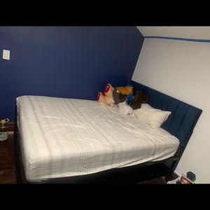 Blue velvet queen size bed frame and mattress